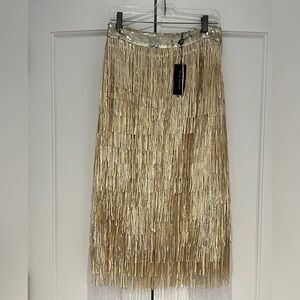 Elie Tahari Gold Fringe Midi Skirt